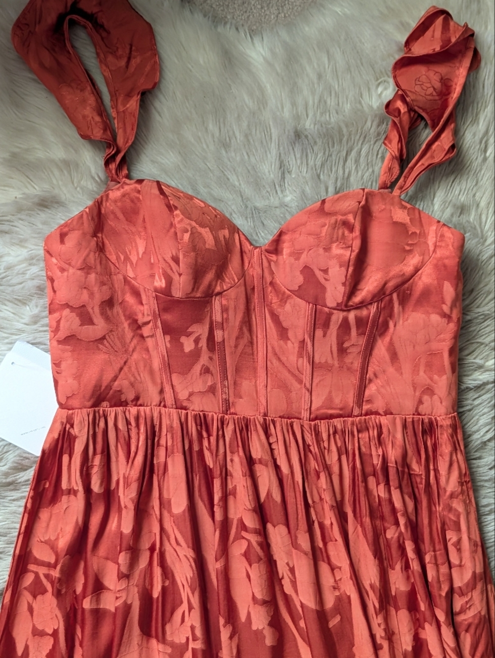 NWT Azazie Jianna Flutter Sleeves Maxi Dress in Rust - Picture 8 of 16